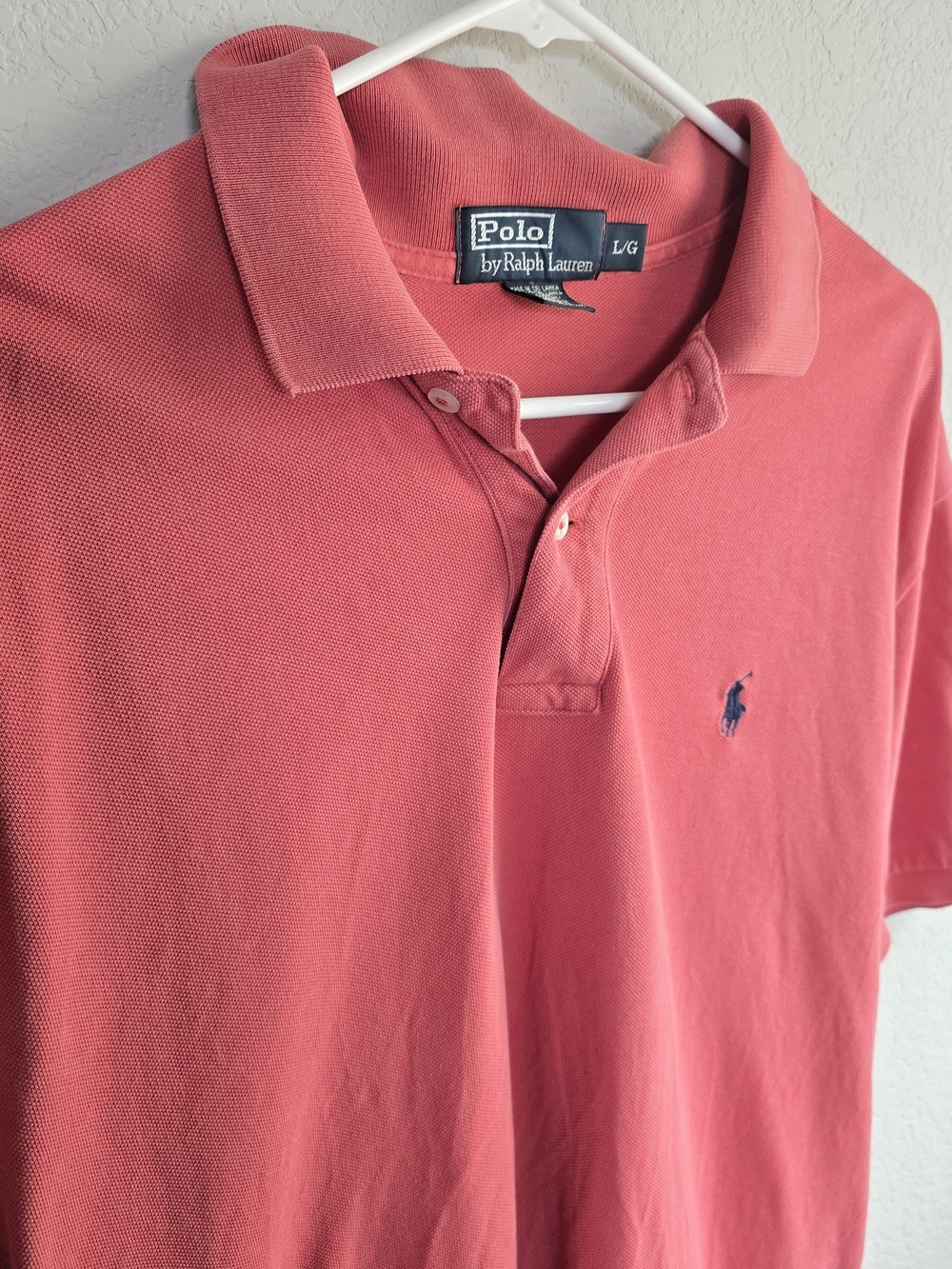 Ralph Lauren Men's Coral Polo Red Shirt with Navy Pony Large